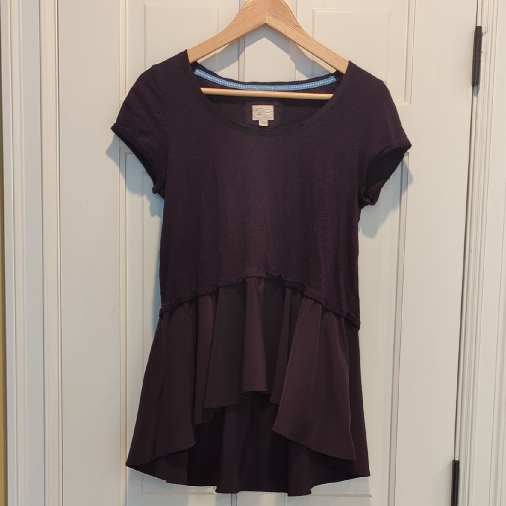 Anthropologie Purple Skirted Short Sleeve Tee